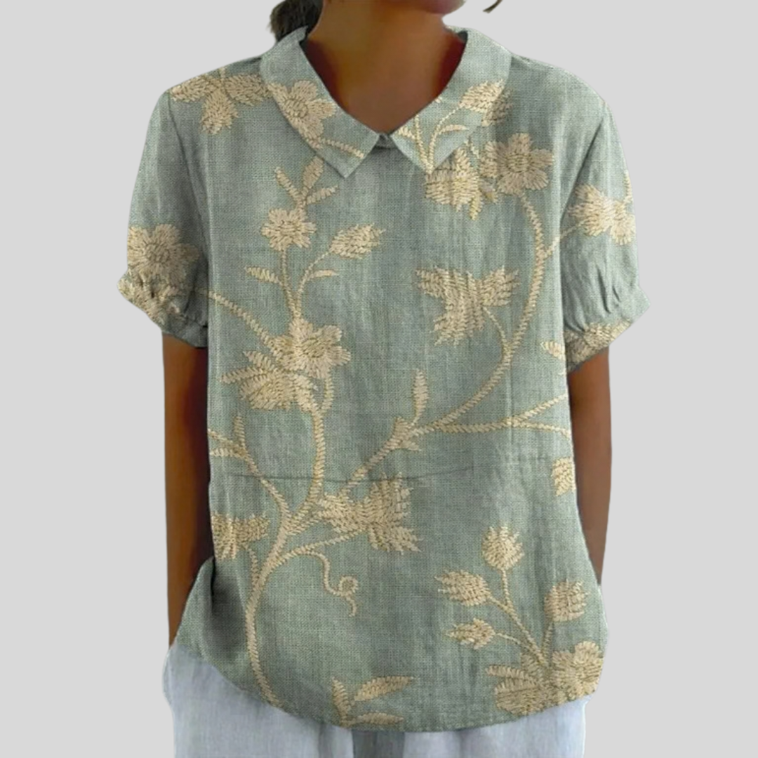 Floral Embroidered Collared Blouse