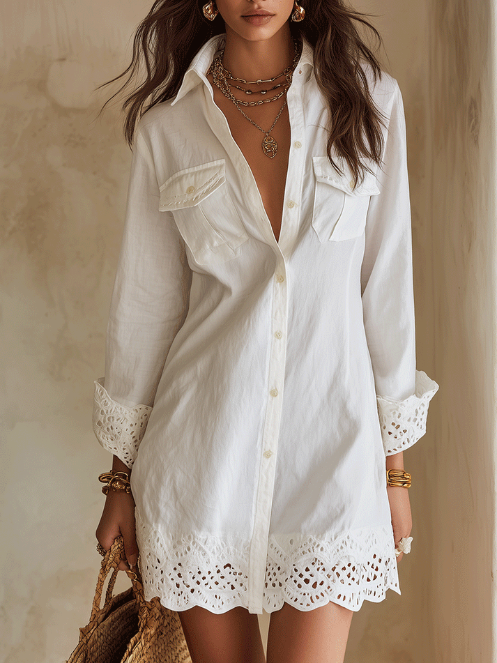 Boho Eyelet Shirt Mini Dress