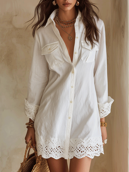 Boho Eyelet Shirt Mini Dress