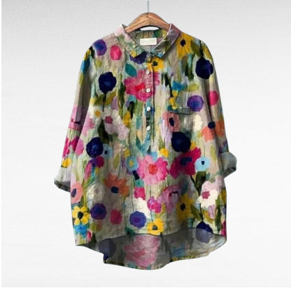 Painterly Floral Button Blouse