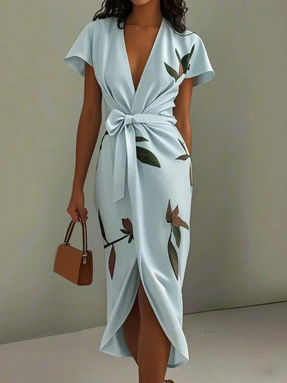 Elegant Botanical Wrap Dress