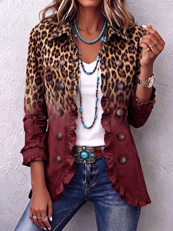 Leopard Ombre Ruffle Blazer