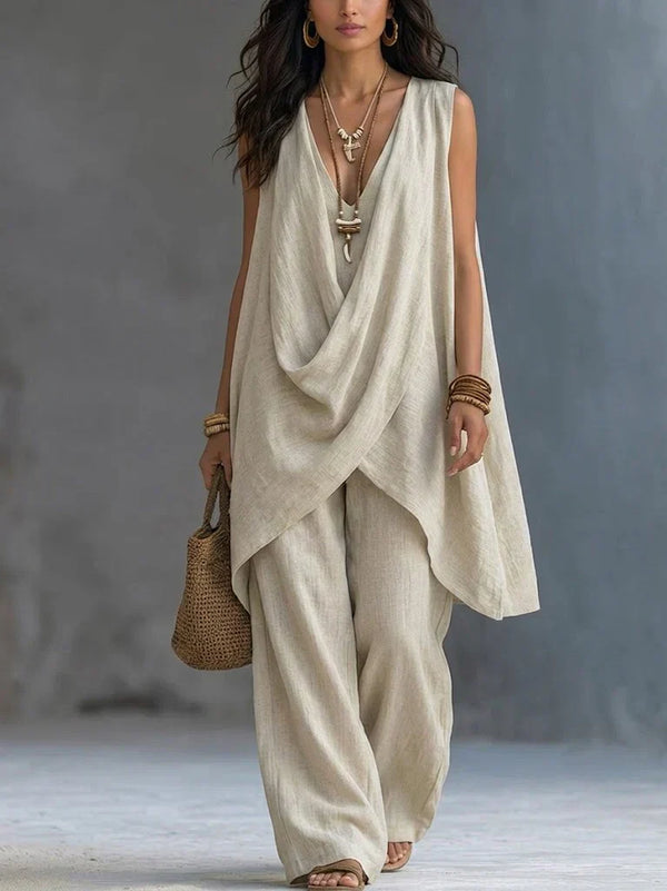 Draped Wide-Leg Lounge Set