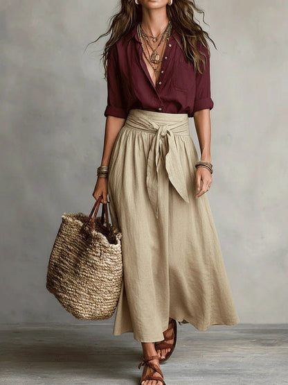 Button Shirt & Midi Skirt Set