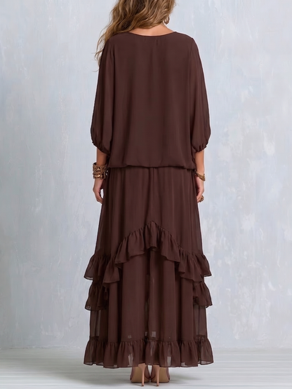 Brown Chiffon Ruffle Skirt Set