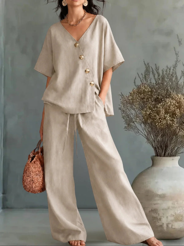 V-Neck Palazzo Two-Piece Set