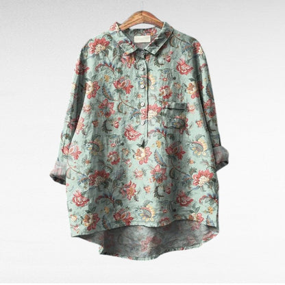 Painterly Floral Button Blouse