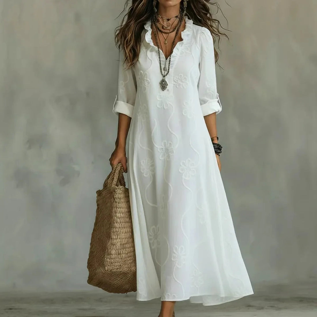 Embroidered Floral Maxi Dress