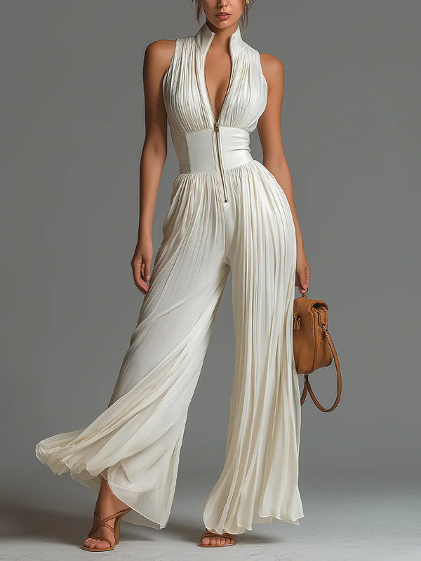 White Chiffon Wide-Leg Jumpsuit
