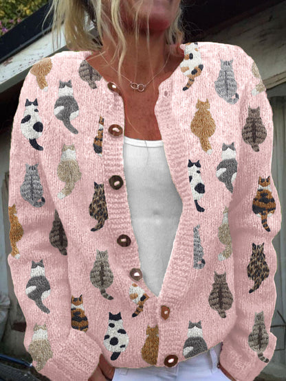 Cozy Cat Print Cardigan