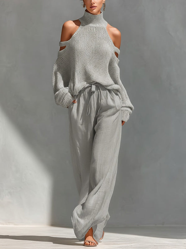 Cold-Shoulder Knit Two-Piece Set