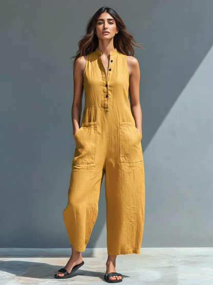Flowing Wide-Leg Pocket Jumpsuit