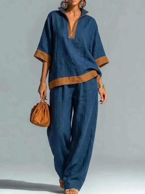 High Collar Relaxed Two-Piece Set