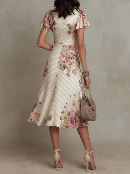 Vintage Floral Satin Midi Dress