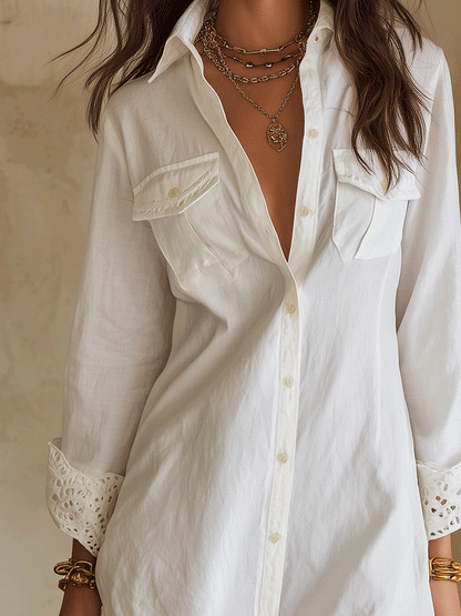 Boho Eyelet Shirt Mini Dress