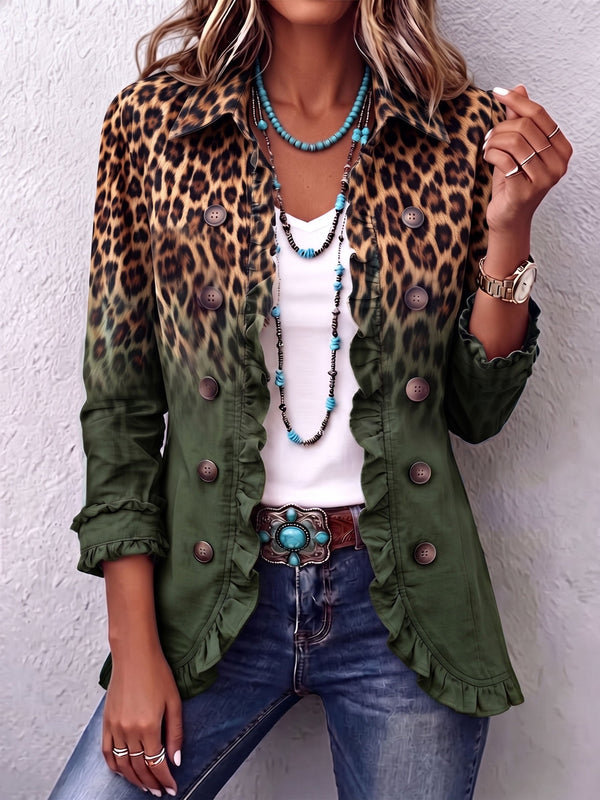 Leopard Ombre Ruffle Blazer