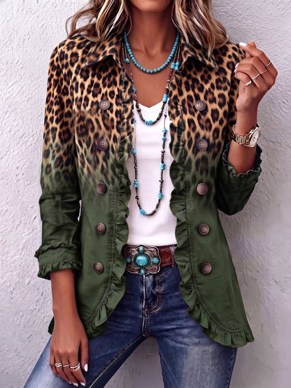 Leopard Ombre Ruffle Blazer
