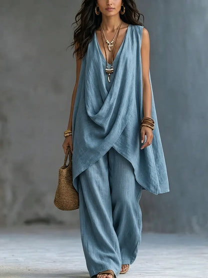 Draped Wide-Leg Lounge Set