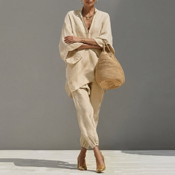 V-Neck Batwing Two-Piece Set