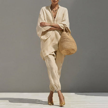 V-Neck Batwing Two-Piece Set