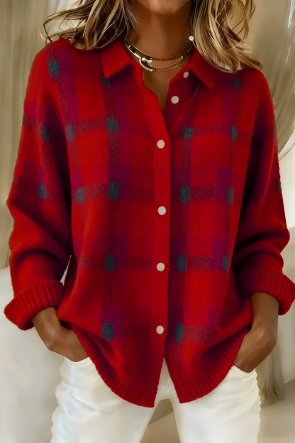 Classic Plaid Knit Cardigan