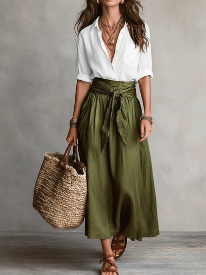 Button Shirt & Midi Skirt Set