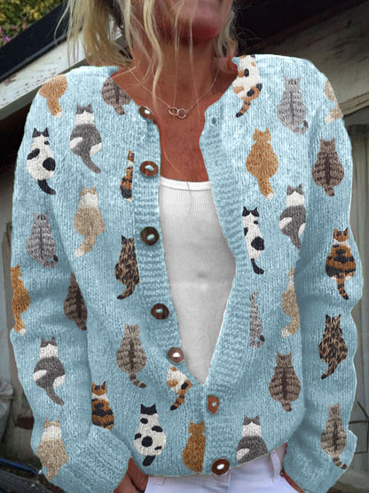 Cozy Cat Print Cardigan