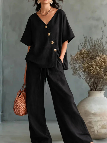 V-Neck Palazzo Two-Piece Set