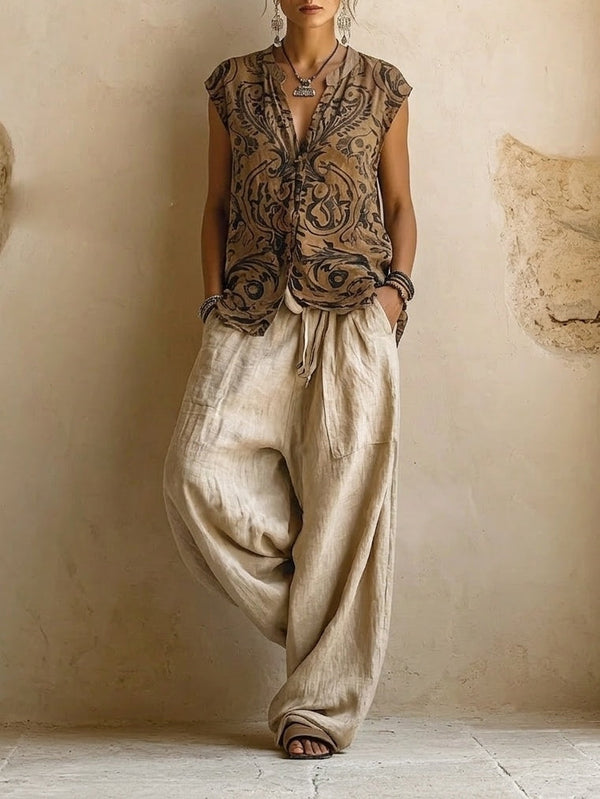 Natural 3-Piece Wide-Leg Set