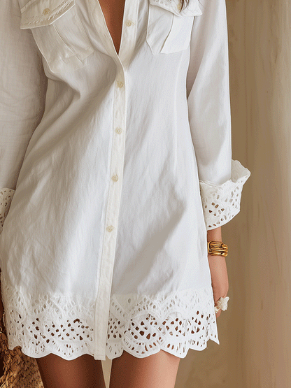 Boho Eyelet Shirt Mini Dress