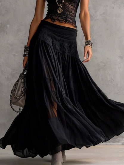 Lace Crop Top & Pleated Maxi Skirt Set