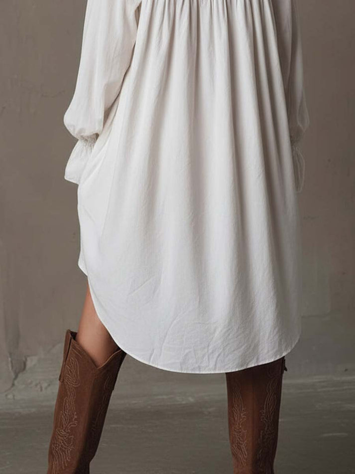 Boho Eyelet Lace Shirt Mini Dress