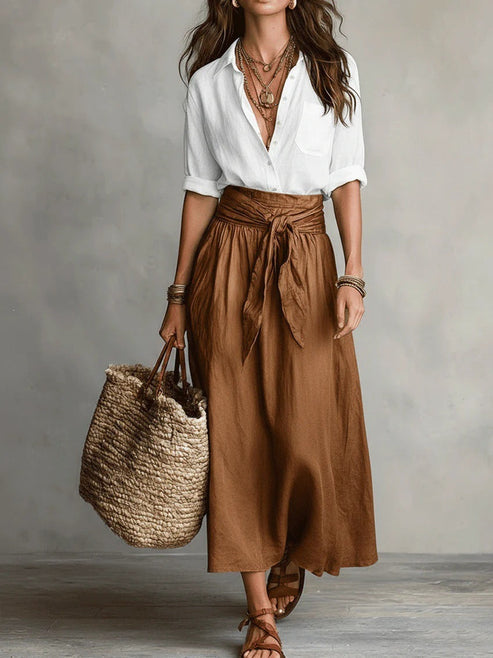 Button Shirt & Midi Skirt Set
