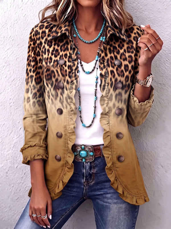 Leopard Ombre Ruffle Blazer