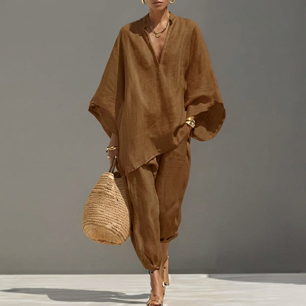 V-Neck Batwing Two-Piece Set