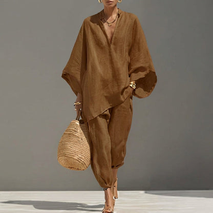 V-Neck Batwing Two-Piece Set