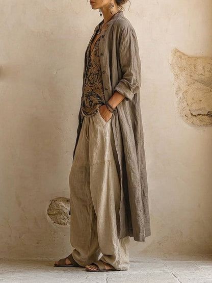 Natural 3-Piece Wide-Leg Set