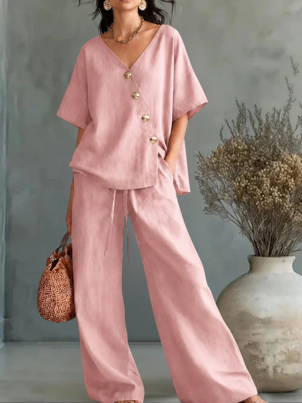 V-Neck Palazzo Two-Piece Set