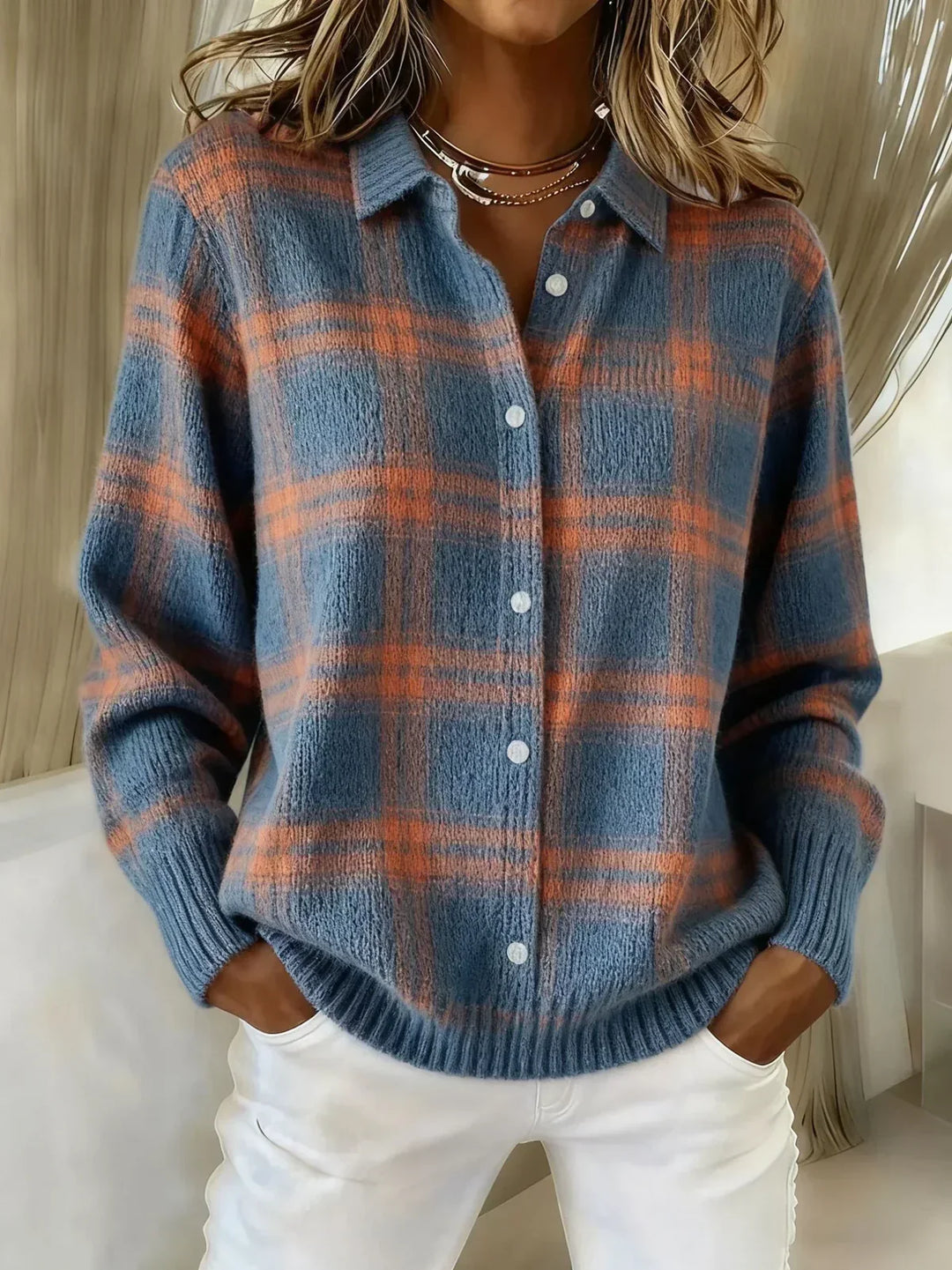 Classic Plaid Knit Cardigan