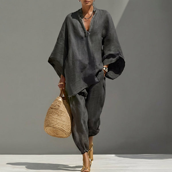 V-Neck Batwing Two-Piece Set