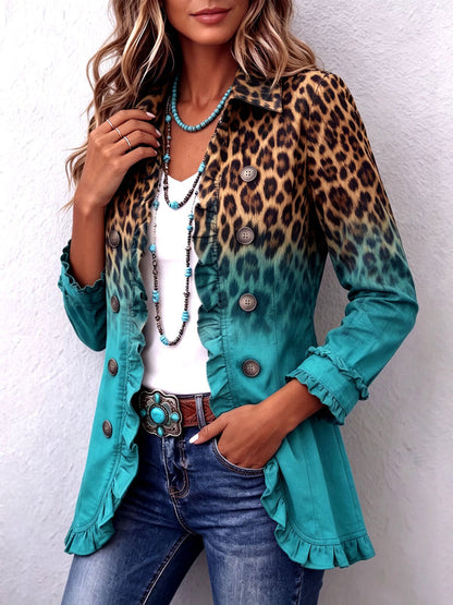 Leopard Ombre Ruffle Blazer