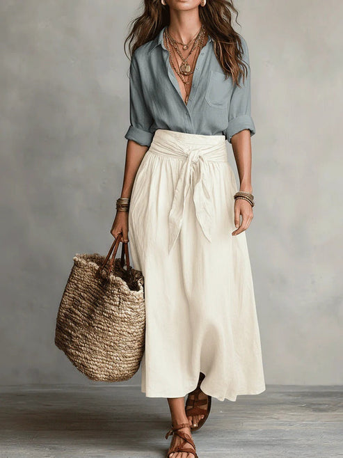 Button Shirt & Midi Skirt Set
