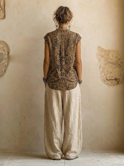 Natural 3-Piece Wide-Leg Set