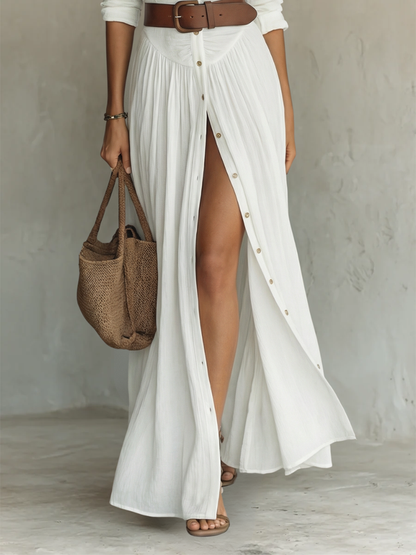 Cotton-Linen Pleated Maxi Dress