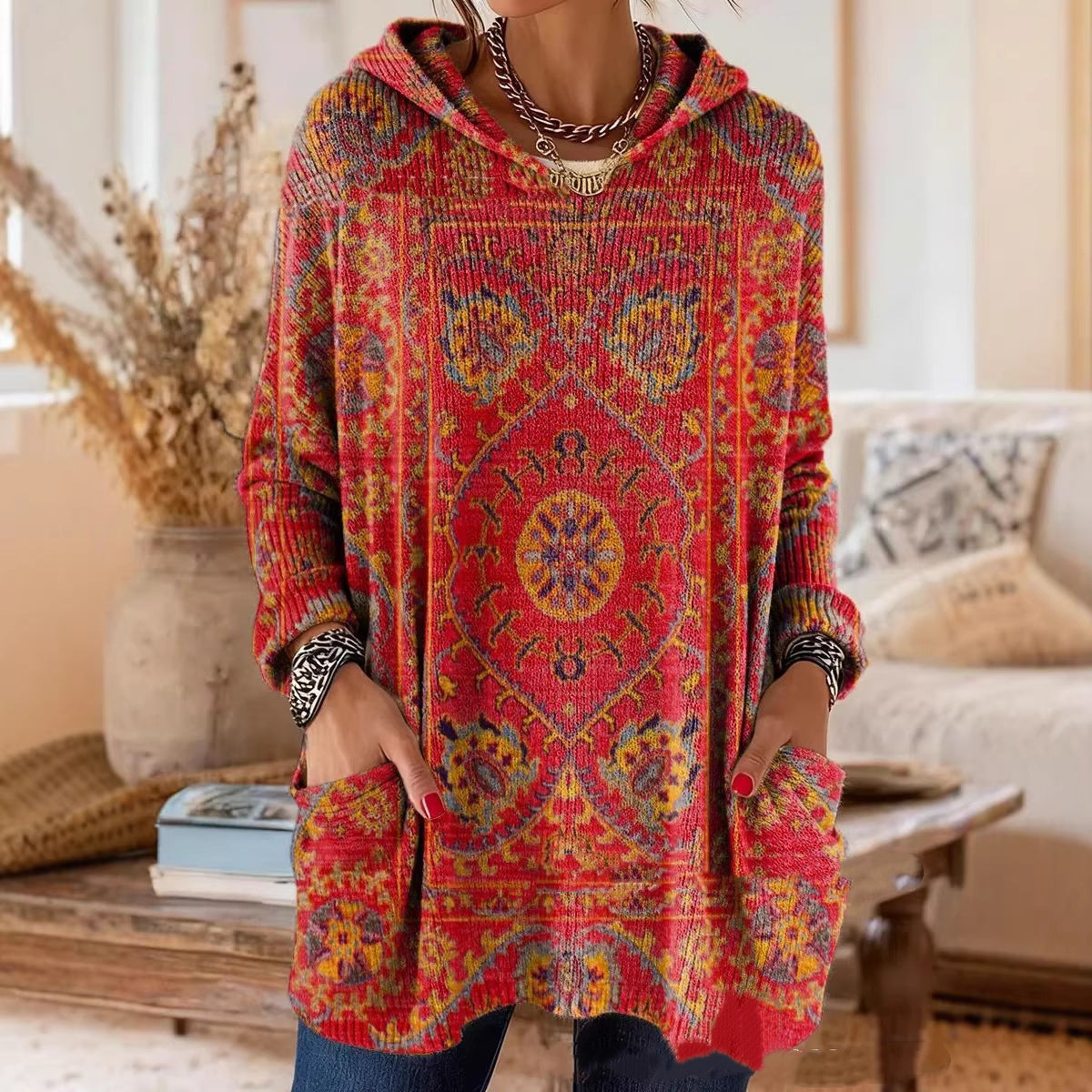Retro Print Hooded Tunic