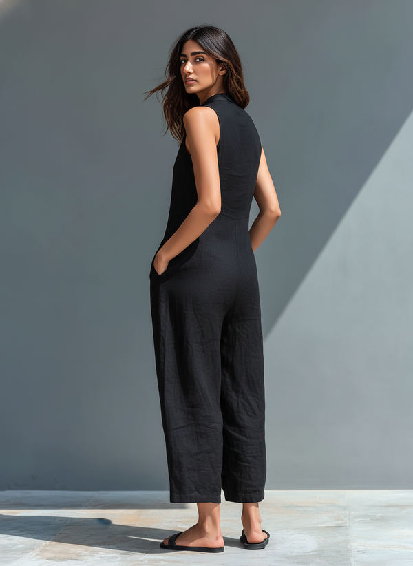 Flowing Wide-Leg Pocket Jumpsuit