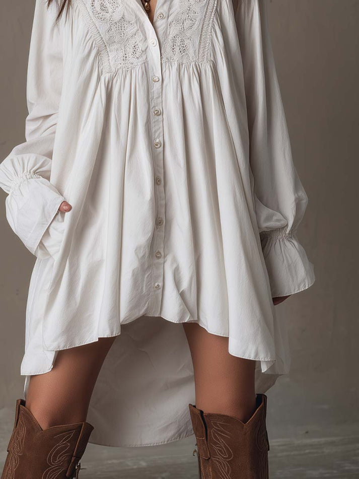 Boho Eyelet Lace Shirt Mini Dress