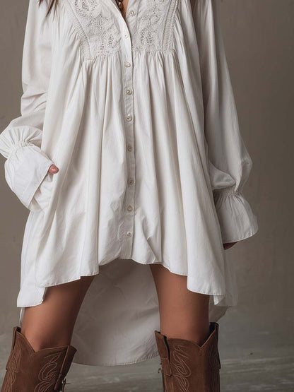 Boho Eyelet Lace Shirt Mini Dress