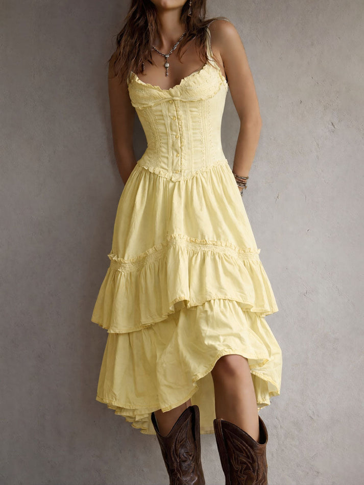 Boho Lace Corset Tiered Midi Dress