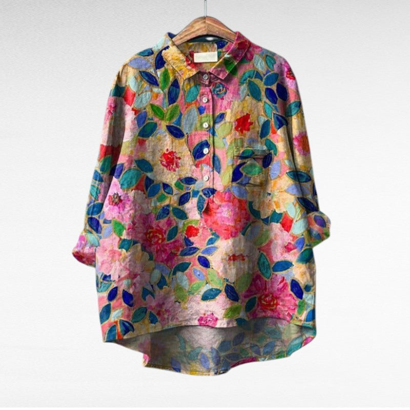 Painterly Floral Button Blouse
